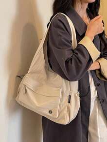 New Solid Color Casual Minimalist Multi-Pocket Women's Shoulder Bag, Suitable For Commuting And Shopping - A - View 4