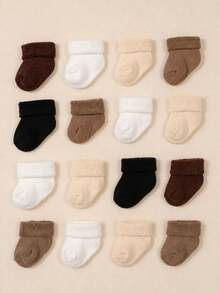 5 Pairs Random Baby Maillard Color Series Terry Socks, Warm And Breathable For Winter, Suitable For Newborns - Multicolor - View 2