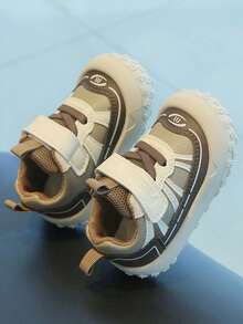1 Pair Baby Contrast Color Hook & Loop Walking Shoes, Anti-Collision Toe, Non-Slip Thick Sole, Casual Shoes For Boys & Girls, All Season - Khaki - View 2
