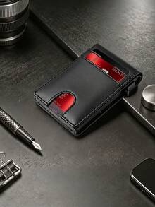 Men's Carbon Fiber RFID Anti-Theft Ultra-Thin Pop-Up Credit Card Holder, Bi-Fold Smart Card Wallet With ID Window And Cash Compartment - Black - View 10