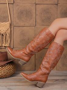 Plus Size Slip-On Boots - Brown - View 5