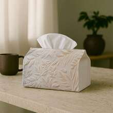 1pc Multifunctional Tissue Box, With Textured Ivory Embossed Surface Design - Durable Polyester Storage Organizer, Suitable For Christmas Home Decor, Living Room, Bedroom, Kitchen, Home Decoration, Party Supplies - Multicolor - View 9