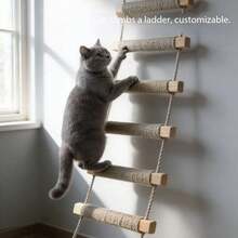 1pc Hanging Rope Cat Ladder, Suitable For Playing, Climbing And Scratching, Cat Wall Ladder, Length 50cm/100cm, Natural Pine Wood, Sturdy And Durable, Max Load 12kg(26lb) - Apricot - View 2