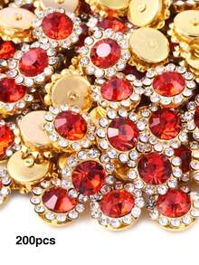 100/200/500pcs 1.2cm Rhinestone Sunflower Hand-Sewn Beaded Flower Applique Lace DIY Hair Accessories Material Handmade Double Layer Flower - Sunflower Flat-back Rhinestone - View 19