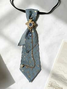 1pc Handmade Unisex Star Denim Chain Diamond Exquisite Tie, High-End Elegant, Suitable For Uniform, Daily, Party - Star Denim Style - View 6
