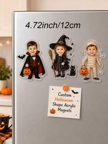 Custom Photo Acrylic Halloween Fridge Magnet Face Picture Refrigerator Magnets Vampire Pumpkin Skeleton Decor Kids Party Gift - Multicolor - View 3