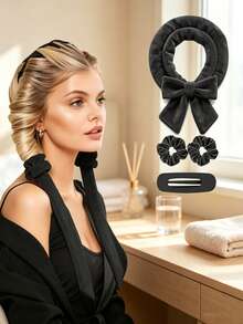 Heatless Curling Set, Create Natural Wavy Curls Overnight Without Heat Damage. Includes Satin Sleep Cap, Hair Bands And Hair Clips. Soft And Silky Texture, Easy To Use During Sleep. Suitable For Home And Travel, Get Charming Curls Every Morning. - Multicolor - View 2