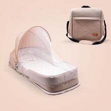Portable Baby Travel Bed With Mosquito Net, Foldable Newborn Lounger Cradle, Gray Solid Breathable Sunshade Baby Bed For Outdoor And Travel - Multicolor - View 4