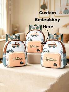 Embroidered Customization, Personalized Your Name, Cute Backpack, Car-Shaped Backpack, Multi-Functional Fashion Casual Travel Bag, Multi-Purpose Canvas Storage Bag - Multicolor - View 1
