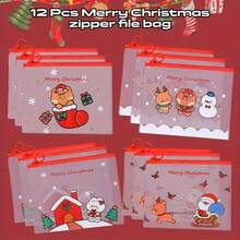 12/24pcs Christmas Cartoon PVC Zipper File Bags, Gift For Friends And Colleagues, Cute Transparent Stationery Storage Bags, Multi-Functional Gift - A - View 1