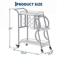 WARMTOBABY Rolling Bar Cart With Wine Rack And Glass Holder 3 Tier Industrial Beverage Cart With Wheels For Living Room Kitchen - Silver Frame + Pure White Wooden Board - View 3