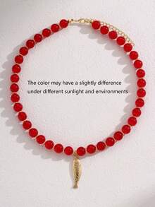 1/2pcs Casual Vintage Fashion Acrylic Colorful Beaded Necklace Set With Small Fish Pendant, Collarbone Necklace For Women, Daily Wear, Date, Bohemian Style, Party, Beach, Vacation, Perfect Birthday, Best Friend, Halloween, Christmas Gift (Slight Color Difference Under Different Lighting) - Multicolor - View 11