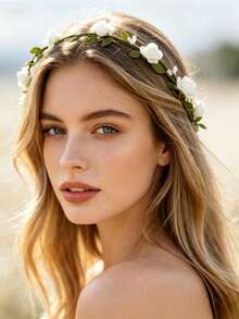1/4 Pack Baby's Breath Flower Wreath Headpiece For Women, French Fairy Style Floral Crown Hair Accessory, Elegant Bridal Wedding Head Flower, Beach Party Medieval Cosplay Anniversary Photo Shoot Styling Accessory, Bridesmaid Gift, Forest Angel Elf Princess Style Hair Decoration - Multicolor - View 6