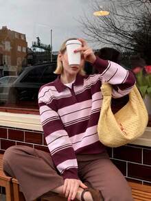 Women's Colorblock Casual Daily Long Sleeve Sweater - Maple Leaf Red - View 2