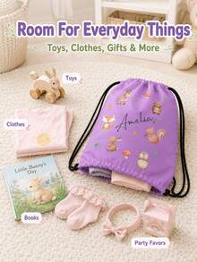Customized Wildlife Zoo Animal Name Drawstring Bag - Personalized Zoo Text Backpack, Suitable For Picnic, Unique Gift Bag, Can Be Used As Birthday Party, Baby Shower Gift And Customized Birthday Gift - Multicolor - View 3