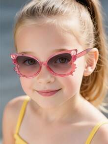 1 PC Girls 6-9Y Butterfly Fashion Glasses Off-White Neon Pink Lightweight PC Frame Gradient Lens Cute Sweet For Activities Parties With Glasses Box - Multicolor - View 2