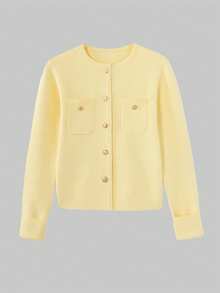 Cardigan Rajut Lengan Panjang Minimalis Kasual Elegan untuk Wanita, Cocok untuk Kencan dan Berpergian - Kuning - View 6