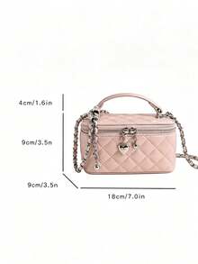 Gesteppte Rauten-Herz-Handtasche mit Metallkettendetail, elegante Luxus-Box-Tasche, Damen-Handtasche für Date, Party und Reisen, kleine Crossbody-Tasche, atmosphärisches Outfit-Accessoire - Pink - Übersicht 2