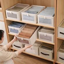 1/2pcs Foldable Fabric Storage Box, Linen Material With Transparent Window And Reinforced Handle, Sturdy Denim Clothing Storage Organizer, Stackable Toy Storage Bin For Living Room, Wardrobe And Closet - White - View 1