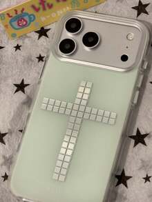 Casing Ponsel Niche Premium Silver Square Cross Design Kompatibel Dengan iPhone 17 Pro Max Apple 16 Perlindungan Tepi Penuh 15 Casing Pelindung Tahan Guncangan 16 Pro Max Creative 17 Model Baru 16 Niche 18 Pro Max Wanita 18 - Hijau - View 3