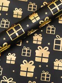 3 Stücke/1 Stück/ schwarzes & goldenes Geburtstags-Geschenkpapier aus Folie, mit goldenem "Alles Gute zum Geburtstag" Text, Ballon- und Geschenkbox-Musterdesign, geeignet für Feiertags-Geschenkverpackung und Blumenstrauß-Dekoration, anwendbar für Geburtstagsfeiern und Themenpartys - Eine Grösse passt allen - Übersicht 11