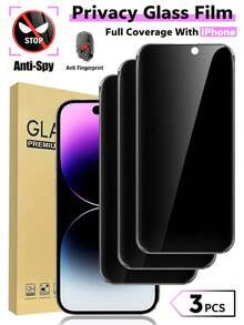 3pcs [Premium Anti-Peeping] Full Coverage Adsorption Tempered Glass Screen Protector, 9H Hardness, Scratch-Resistant, Anti-Peeping Design For Visual Comfort, Privacy Protection, Suitable For Daily Use, Compatible With IPhone 18 Pro/18 Pro Max/17e/17 Pro Max/17 Pro/17 Air/16 Pro Max/16 Pro/16/15 Pro Max/15 Pro/15/14 Pro Max/14 Pro/14/13/12/11 And Other Models - Black - View 42