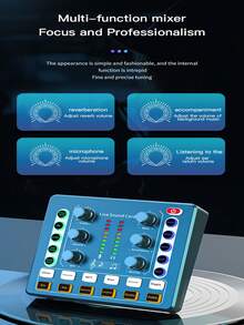 Podcast Live Sound Card, USB External Live Sound Card Audio Mixer, Multiple Sound Effects Voice Changing Mini Sound Mixer Board For Live Streaming Gaming Home KTV Singing Audio Interface Podcast Studio Sound Card - Multicolor - View 4