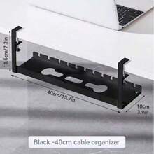 Drill-Free Desktop/Under-Desk Cable Management Tray, Home Storage Organizer Rack, Suitable For Organizing Cables And Power Strips, Comes With Cable Ties And Mounting Clips, Wall-Mounted Hidden Cable Management Tray, Adjustable Length - Black - View 6