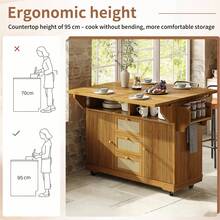 Kitchen Island Brown With Storage Adjustable Foldable Made Of Wood For Kitchen - 棕色 - 查看 11