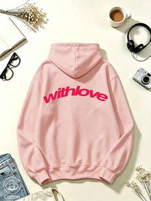 Streetwear Style Plus-Size Crew Neck Sweatshirt With "Withlove" Letter Print And Unique Slogan Pattern, Perfect For Vacations, Trips, And The Beach. - Flesh Pink - View 8