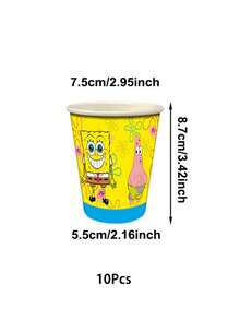SpongeBob SquarePants Yellow Sponge Starfish Theme Party Tableware, Napkins, Plates, Paper Cups, Suitable For Holiday, Birthday Decoration, Party Decoration, Scene, Atmosphere, Gift - Multicolor - View 12