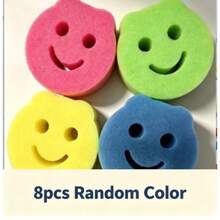 8/4/3/1pc Multi-Color Smiling Face/Flower Sponge, Surface Color Coded (Pink, Yellow, Green, Blue), With Hanging Hole. This Multi-Functional Household Cleaning Cloth Can Easily Meet Various Daily Cleaning Needs. - A - View 19