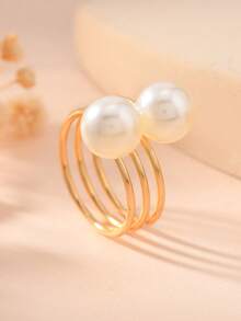 1pc Minimalist Pearl Adjustable Ring Set, Suitable For Women's Daily Wear - Yellow Gold - View 13