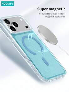Koolife 1件裝藍色閃粉磁吸手機殼，2合1 PC+TPU 防震保護殼，透明邊框搭配閃亮亮粉，MagSafe 相容保護殼，適用於 iPhone 18 Pro/18 Pro Max/17/17 Pro/17 Pro Max/16/15/15 Pro - 遠峰藍 - 查看 5