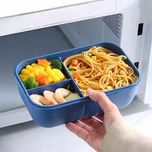 1pc Plastic Divided Bento Lunch Box, Student Lunch Box, Adult Bento Lunch Box, Leak-Proof Lunch Box With Utensils, 3-Compartment Bento Box Microwave , Back To School Essential, Portable Fruit And Food Container, Microwave Lunch Box, Home Kitchen Supplies, Suitable For Teenagers And Office Workers To Use In School, Classroom, Cafeteria, Back To School Season - Multicolor - View 6