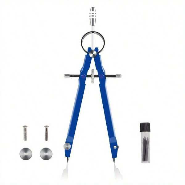 Professional Lockable Metal Geometry Compass Set, Durable Precision Drawing Compass For Plane And Solid Geometry Drafting