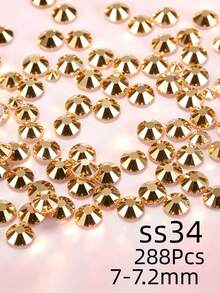 Gold Flat Back Rhinestones, Multi-Size Round Crystal Hot-Fix Rhinestones, Shiny Adhesive Rhinestones, Suitable For Nail Art, Phone Cases, Shoes, Clothing, Handmade DIY Decoration - Gold - View 14