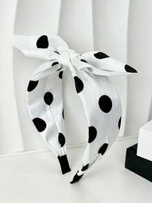 1pc New Large Polka Dot Bow Headband For Women, Premium Satin Wide Band Hair Accessory, Fashionable Versatile Hair Hoop - Multicolor - View 7