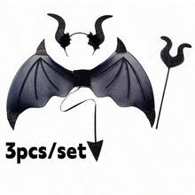 3pcs/Set, Fashion Creative Halloween Party Devil Wings, Costume Party Performance Props Devil Horns, Suitable For Women's Devil Wings Costume Devil Wings Headband Set Party Supplies - A - View 9