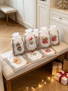 50/20/10/1pc Christmas Organza Gift Bags, Random Mix Style Drawstring Treat Pouches, Festive Holiday Favor Wrapping Bags, Sheer Mesh Goody Candy Pouches Ribbon Closure, For Christmas Party, Wedding Favors, Jewelry, Craft Storage - One Size Fits All - View 6