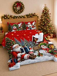 3pcs Christmas Theme, Santa Claus Snowman Christmas Pattern Bedding Set Quilt And Pillowcase 3 Pieces Set - Soft, Comfortable And Breathable Bedding, 200g Quilted Filling, Includes 1 Quilt And 2 Pillowcases (Pillow Inserts Not Included) - Perfect Choice For Home Or Dorm Christmas Decoration - Multicolor - View 9