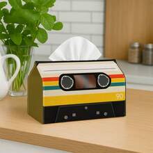 1pc Vintage Orange & Black Cassette Tape Pattern Tissue Box, Home Living Room Bedroom Desktop Paper Towel Holder, Creative Retro Style Napkin Box, Cafe & B&B Decor Ornament - Multicolor - View 10