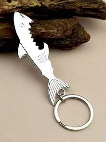 1Pc Shark Shaped Bottle Opener Keychain, Portable Metal Beer Opener Key Ring For Outdoor Party Gift - Multicolor - View 1