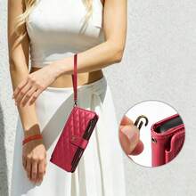 Flip Protective Case Compatible With Apple 18/17 ProMax/16/15/14/13/12/11 Pro Wallet Phone Shell Card Holder Wrist Strap Zipper Pocket Coin Storage Phone Protective Cover - Red - View 3