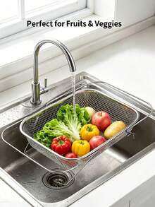 Stainless Steel Over-The-Sink Colander Strainer Basket, Expandable Over-The-Sink Colander Basket, Expandable Rectangle Fine Mesh Kitchen Utensils With Handles Silver 4-In-1 Practical Kitchen - One Size Fits All - View 7