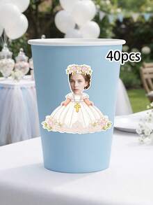 8/20/40pc Custom Photo Wedding Stickers,First Communion Stickers,Personalized Holy Communion Vinyl Decals For Gift Packing Envelope Cup Decor,Religious Ceremony Party Favor Supplies,Bridal Shower - Multicolor - View 7