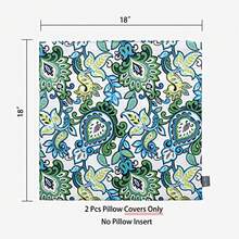 Magpie Fabrics Pack of 2 Outdoor Waterproof Throw Pillow Covers 18 x 18 Inch, Decorative Cushion Sham Pillowcase Shell for Garden Patio Tent Balcony Couch Sofa Botanical Blue - Multicolor - Ver 3
