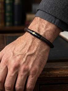 diffone Gelang Tali Lilin 6mm Buatan Tangan Bergaya, Warna Hitam, Mudah Dikaitkan, Gelang Lengan Pria untuk Pesta, Perhiasan Pria - Gelang tali lilin pria - View 2