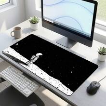 Alfombrilla de ratón y tapete de escritorio extra largo con patrón de ilustración de astronauta, luna y observación de estrellas en blanco y negro, base de goma antideslizante y duradera, superficie suave apta para computadora, portátil, oficina y hogar, decoración de arte abstracto, útiles escolares - A - Ver 4
