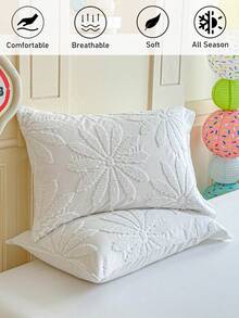 1pc White Floral Cut Flower Bed Pillowcase, Minimalist Solid Color Pastoral Style Jacquard Polyester Throw Pillow Cover Suitable For Sofa, Ins Style Decorative Long Pillowcase, Machine Washable, No Filling - White - View 2